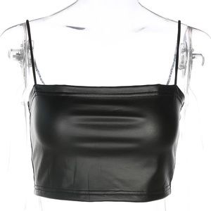 Leatherette half cami shirt